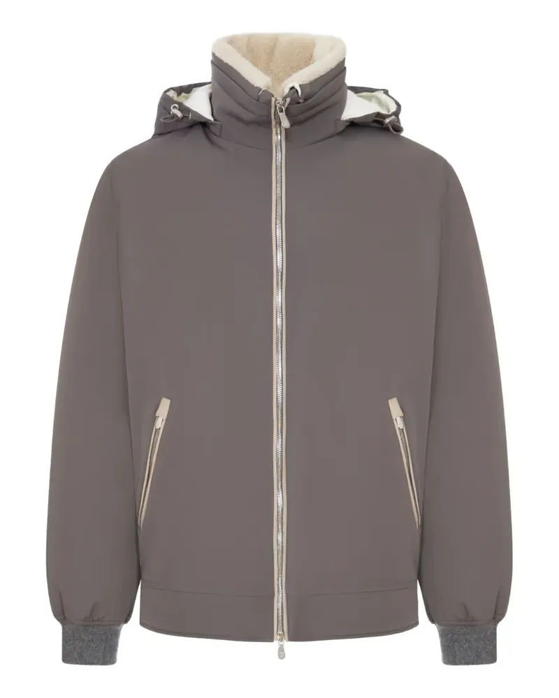 Brunello Cucinelli stretch bonded nylon down jacket with detachable hood - Grau Grau