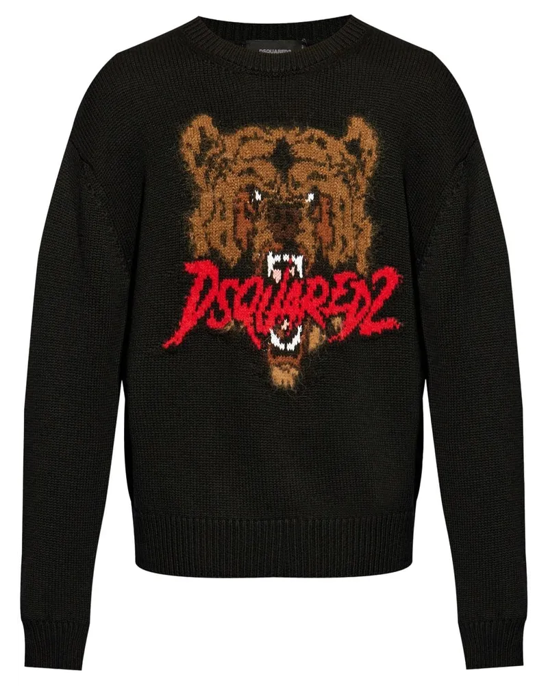 Dsquared2 Intarsien-Pullover mit Logo - Schwarz Schwarz