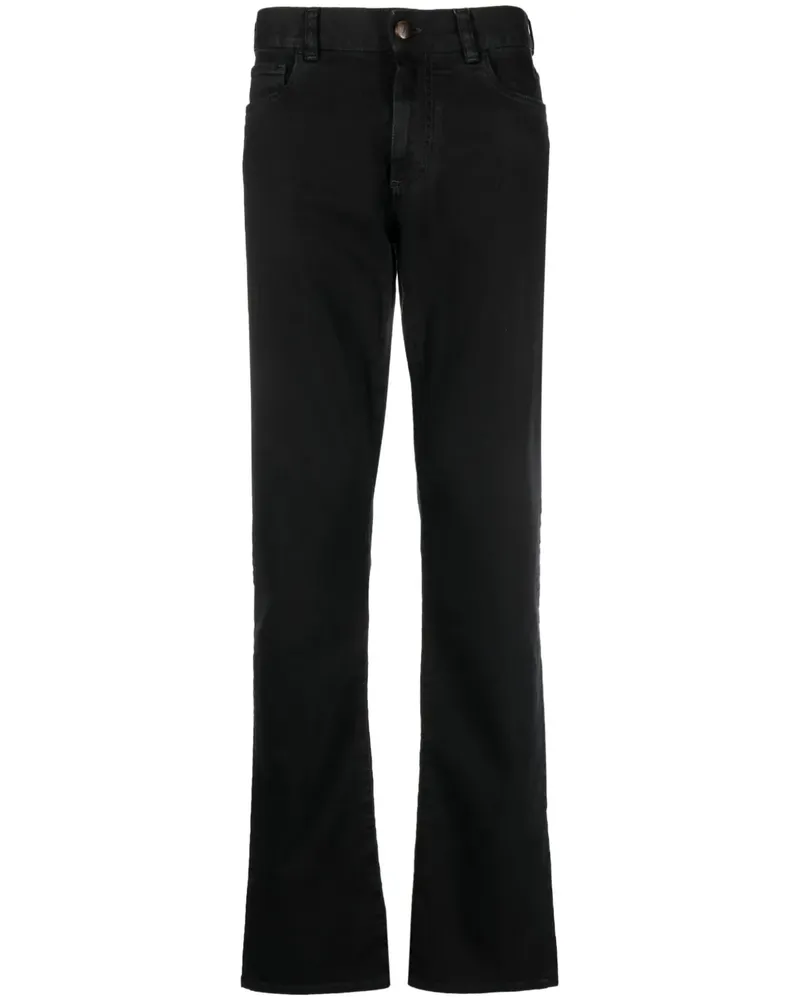 Canali Slim-Fit-Hose mit Logo-Patch - Schwarz Schwarz