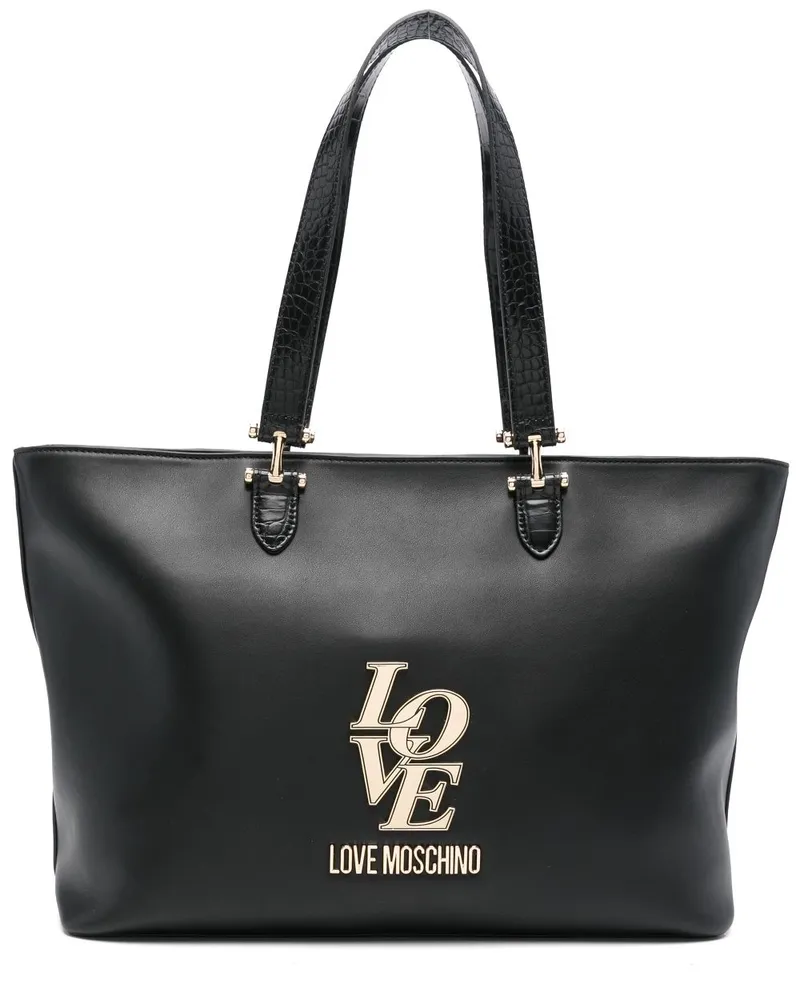 Moschino Handtasche mit Logo-Schild - Schwarz Schwarz
