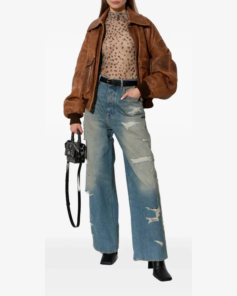 Amiri animal-print long-sleeve top - Nude Nude