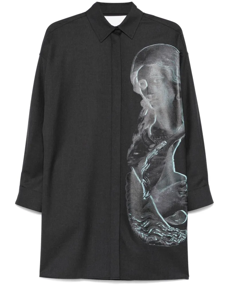 Fendi Flanell-Hemdkleid mit Statuen-Print - Grau Grau