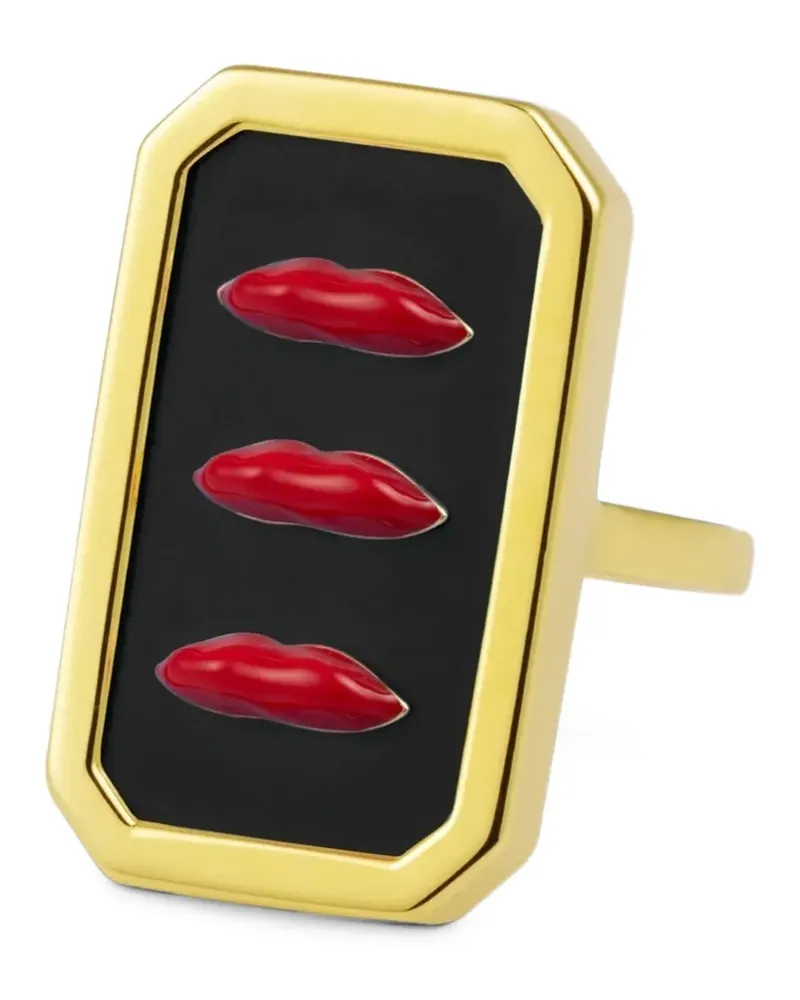 Eshvi Lips Ring mit Onyx - Gold Gold