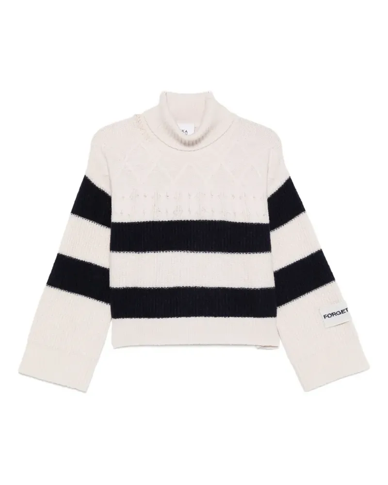 Erika Cavallini Gestreifter Pullover mit Zopfmuster - Nude Nude