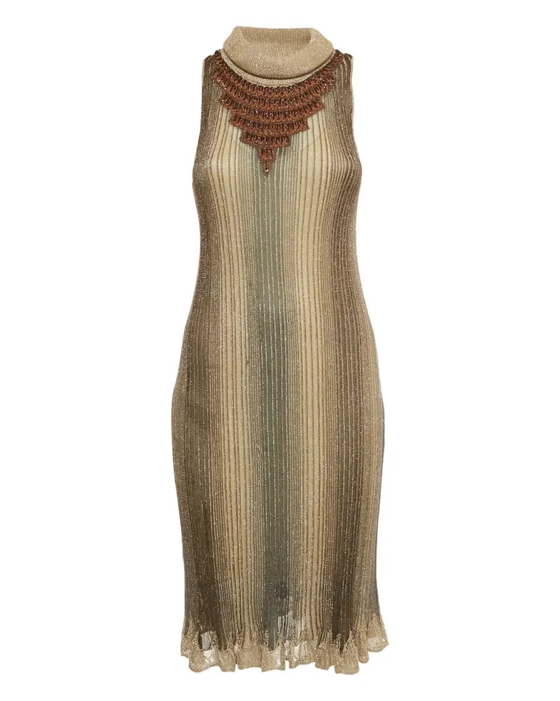 Roberto Cavalli knitted embellished midi dress - Gold Gold