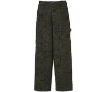 monogram-print distressed wide-leg jeans - Grün