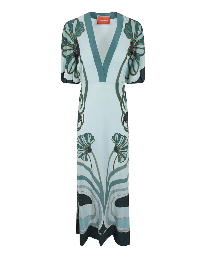 La DoubleJ Marlene Dietrich Kleid mit V-Ausschnitt und Blooming Tulip-Print - Grün Grün