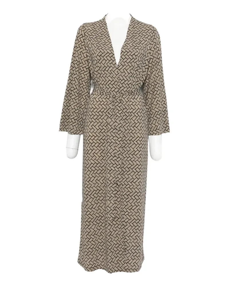 SIYU geometric-print wrap coat - Nude Nude