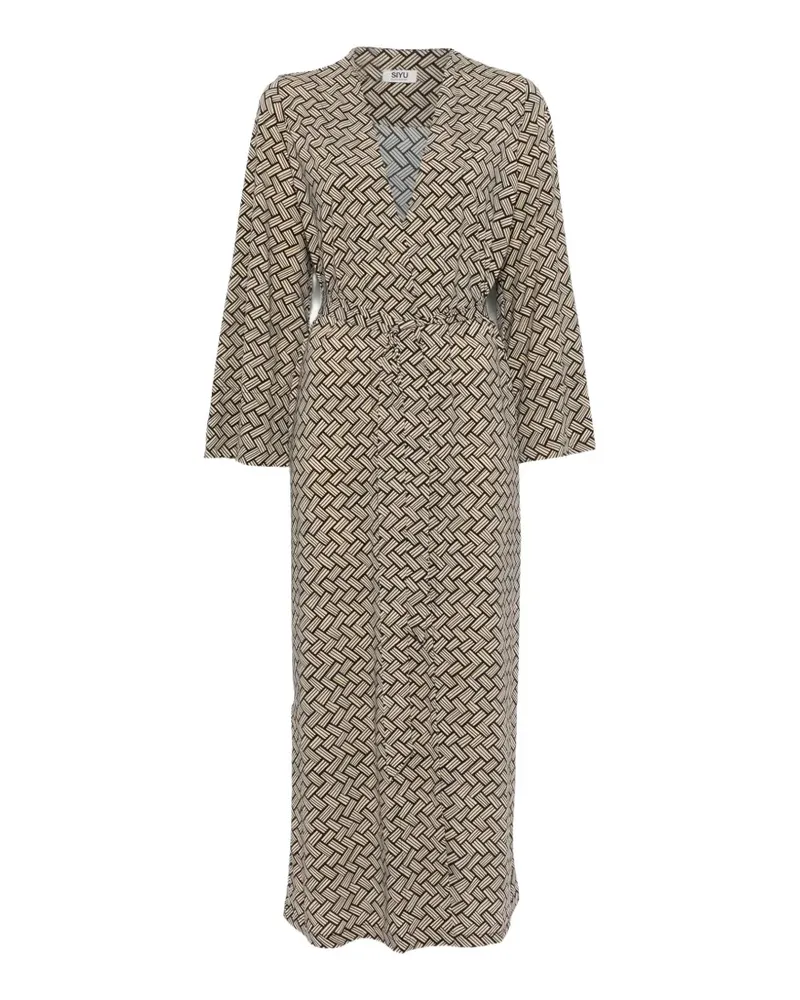 SIYU geometric-print wrap coat - Nude Nude
