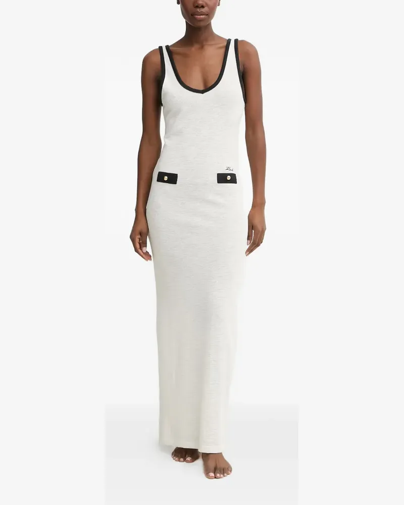 Karl Lagerfeld logo-embroidered contrast-trim maxi dress - Weiß Weiß
