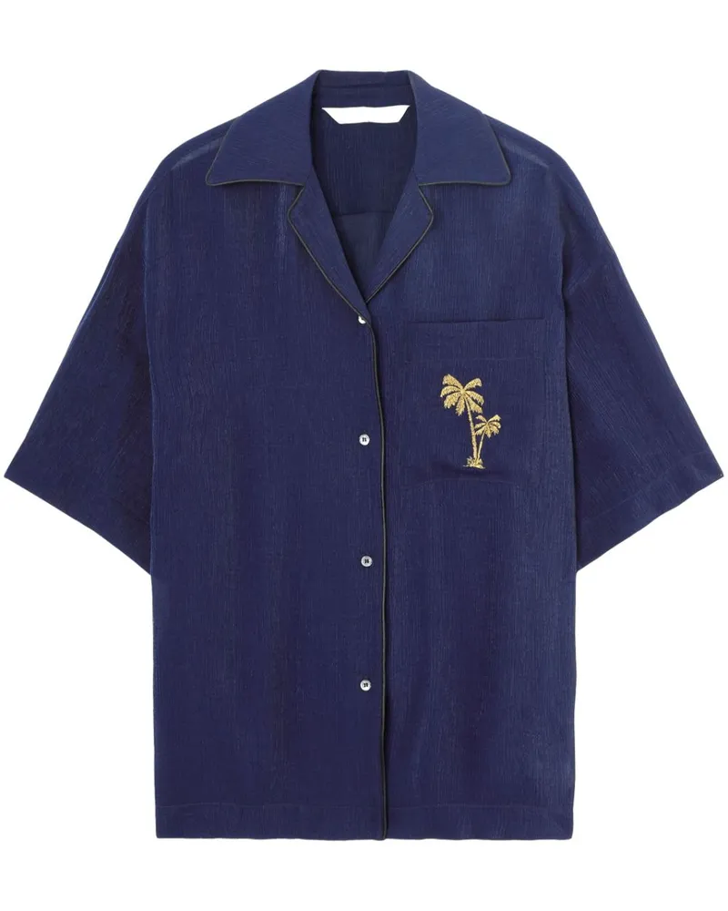 Palm Angels Bowlinghemd mit Palmen-Print - Blau Blau