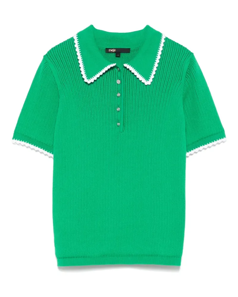 Maje Poloshirt aus Pointelle-Strick - Grün Grün