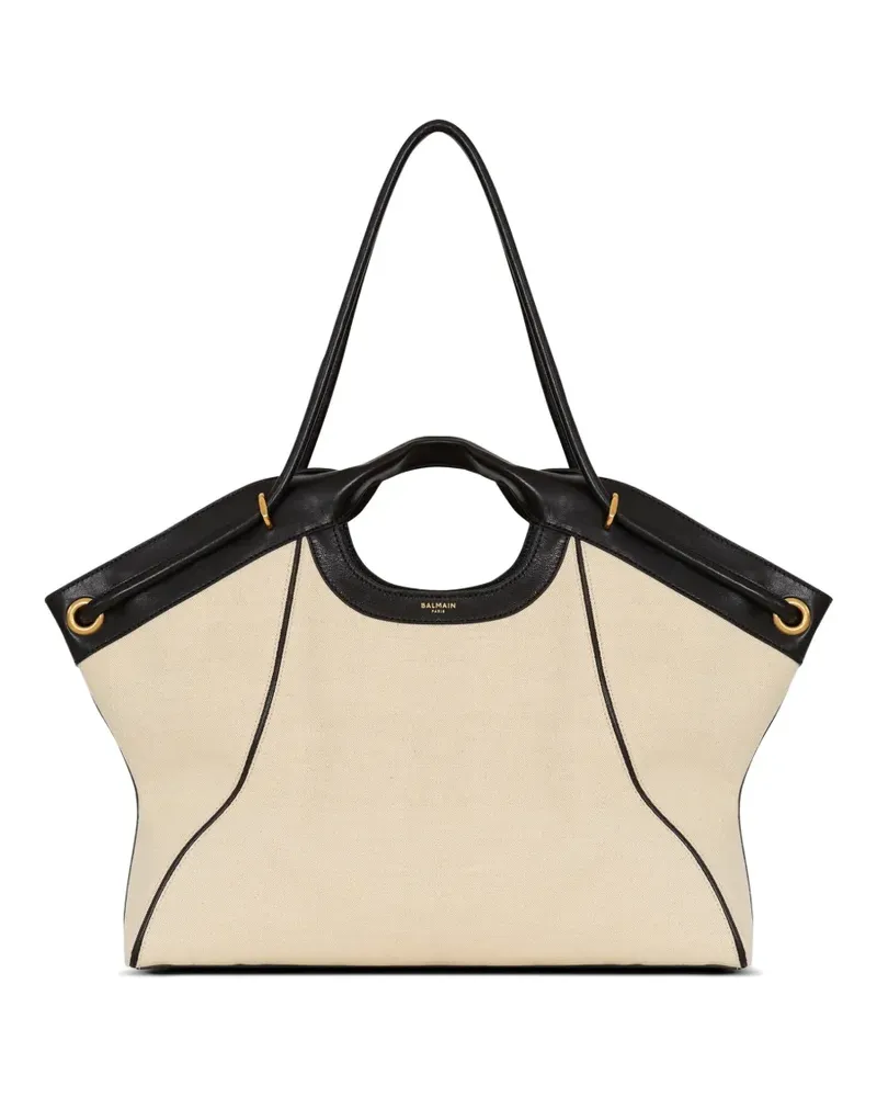 Balmain Große Tasche aus Glattleder und Canvas - Nude Nude