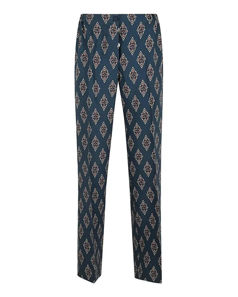 For Restless Sleepers Etere geometric-print piping-detail trousers - Blau Blau