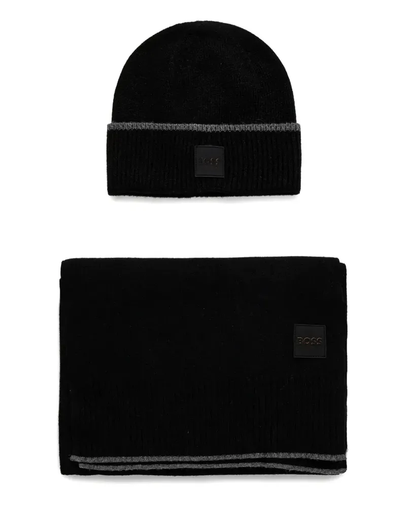 HUGO BOSS Beanie mit Logo-Patch (3er-Set) - Schwarz Schwarz