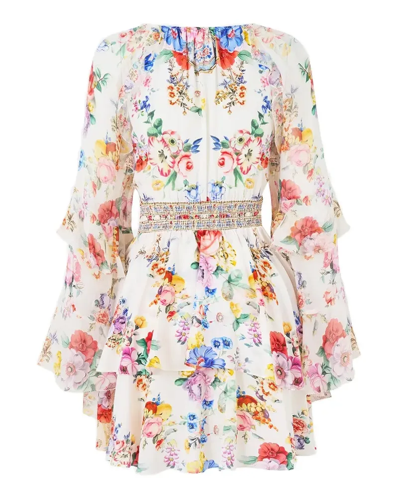 Camilla mini ruffled-sleeve floral dress - Weiß Weiß