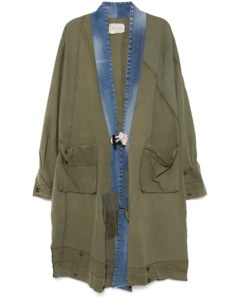 Greg Lauren Mantel mit Kontrasteinsätzen - Grün Grün