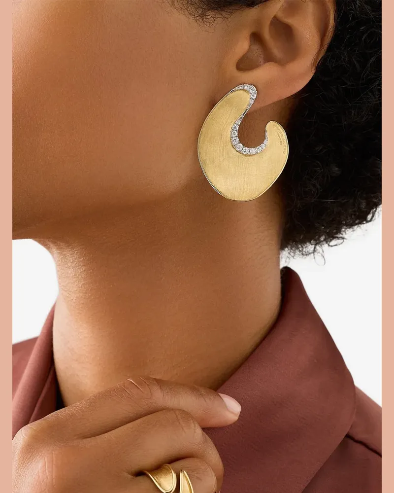 Marco Bicego Lunaria diamond irregular leaf earrings - Gold Gold