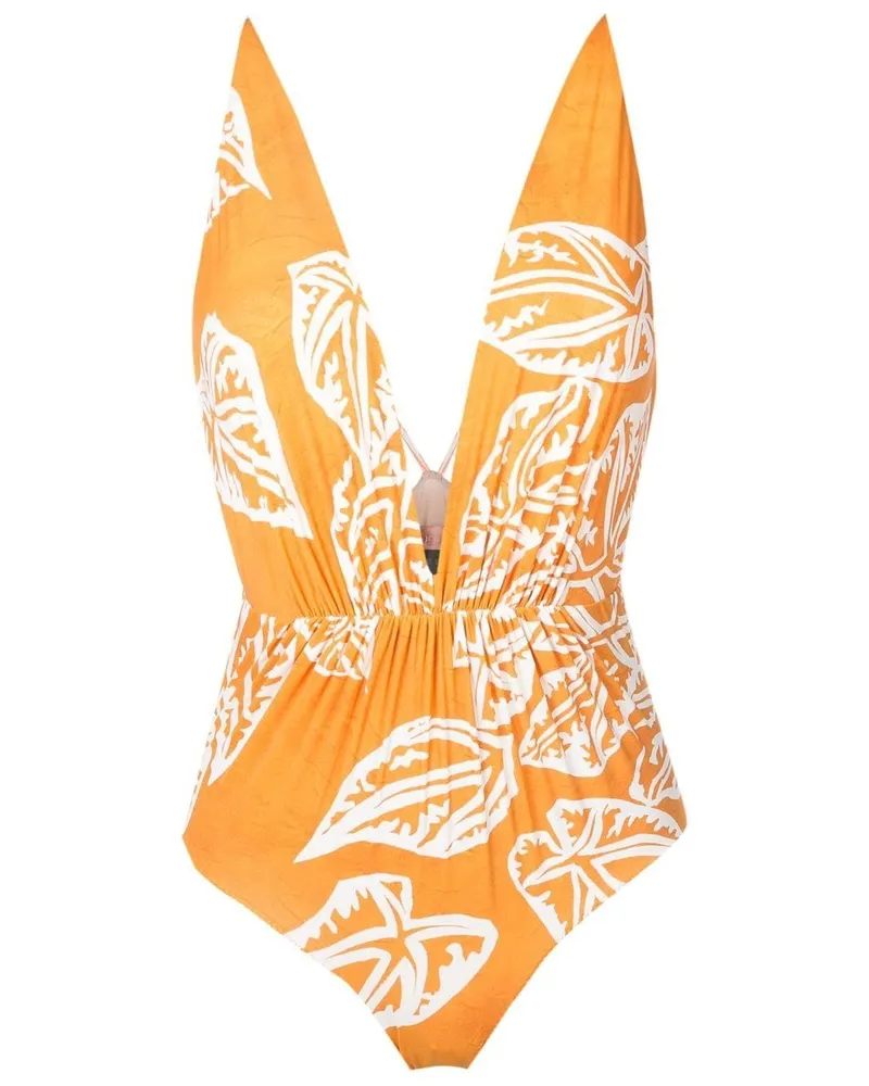 Clube Bossa Clavert Badeanzug mit Blatt-Print Orange