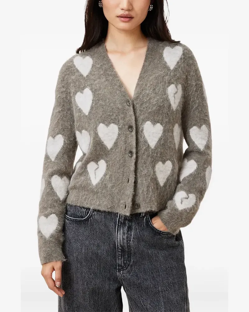 AllSaints Geknöpfter Luv Cardigan mit Herzmuster - Grau Grau