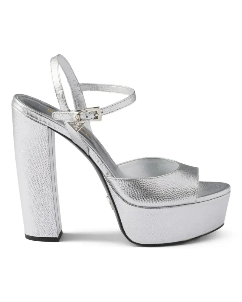 Prada Plateau-Sandalen aus Saffiano-Leder - Silber Silber