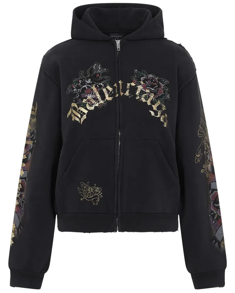 Balenciaga Tacky Tattoo Distressed-Hoodie - Schwarz Schwarz