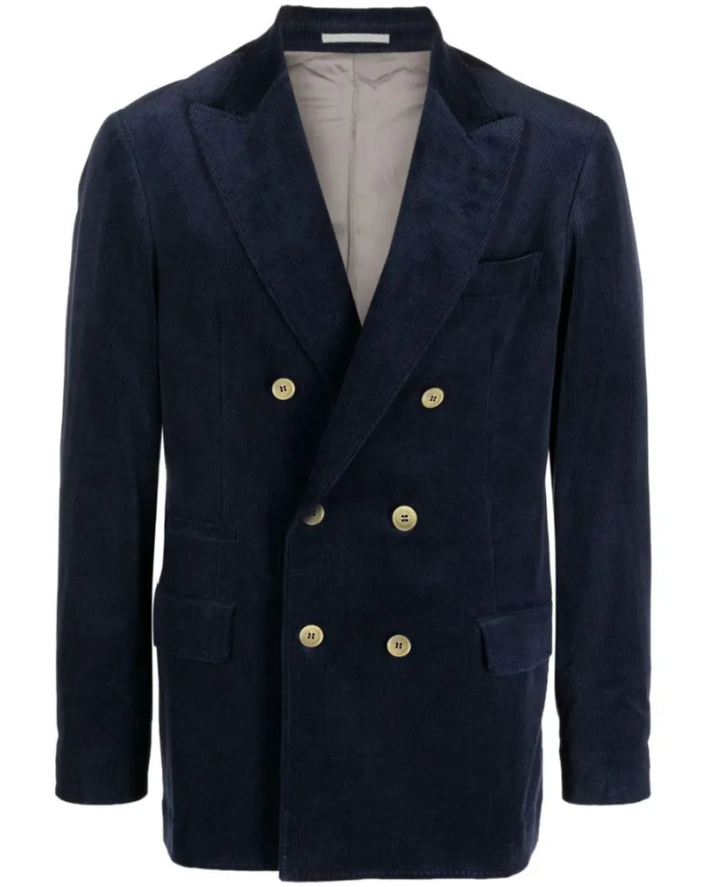 Brunello Cucinelli Doppelreihiges Sakko in Samtoptik - Blau Blau