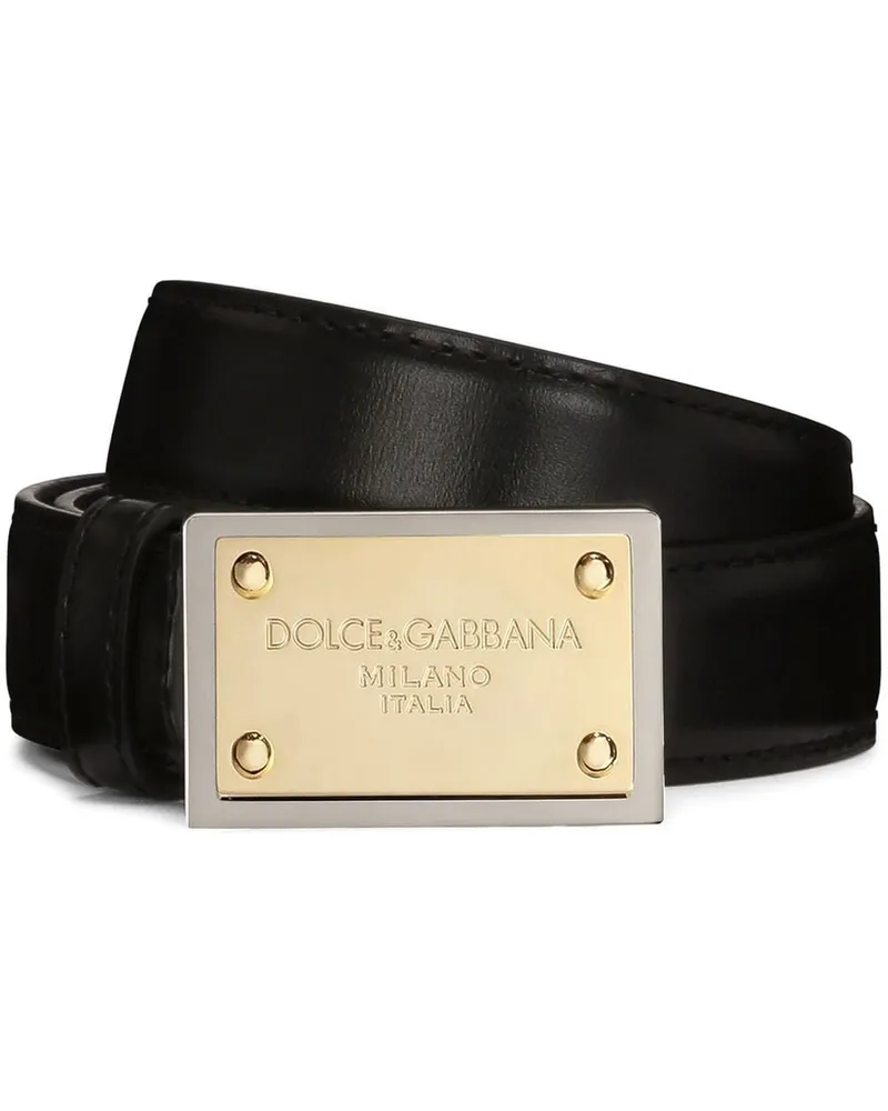 Dolce & Gabbana Gürtel mit Logo-Schild - Schwarz Schwarz