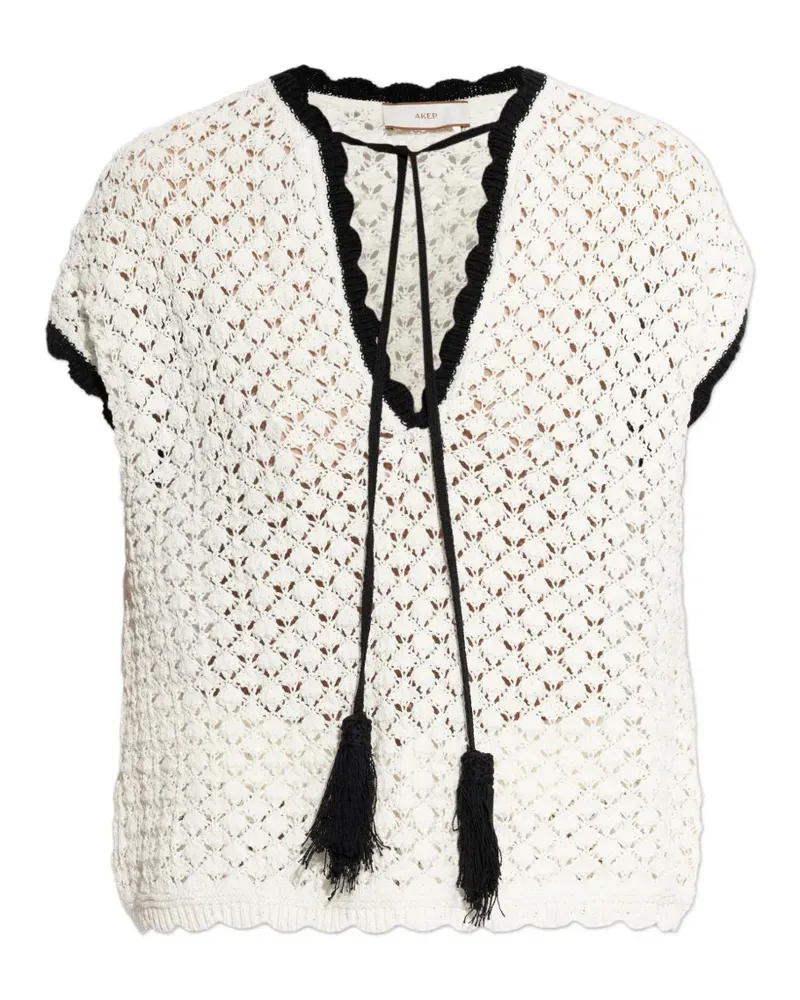 AKEP contrasting-edges crochet blouse - Weiß Weiß