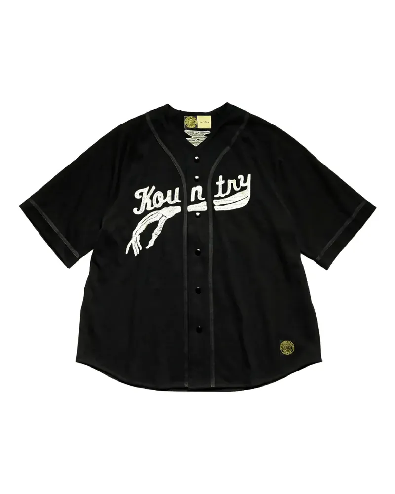 KAPITAL Bones-embroidered oversized baseball jersey shirt - Schwarz Schwarz