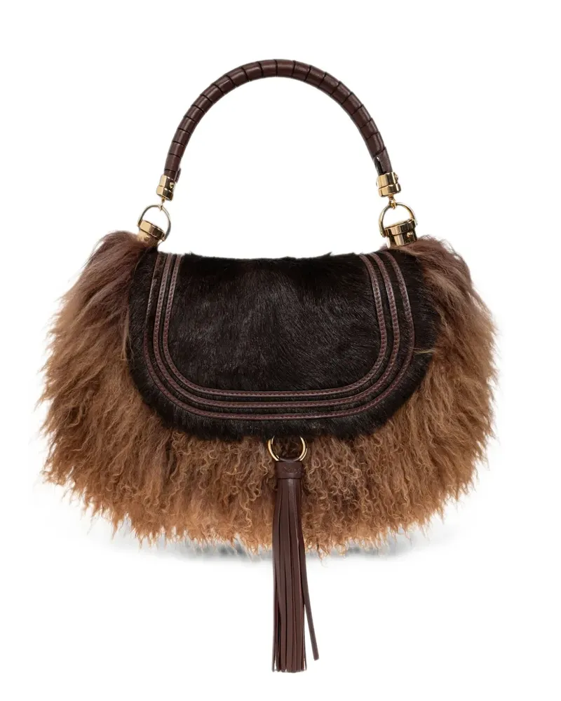 Chloé Kleine Marcie Foulard Tasche aus Ponyleder und Shearling - Braun Braun