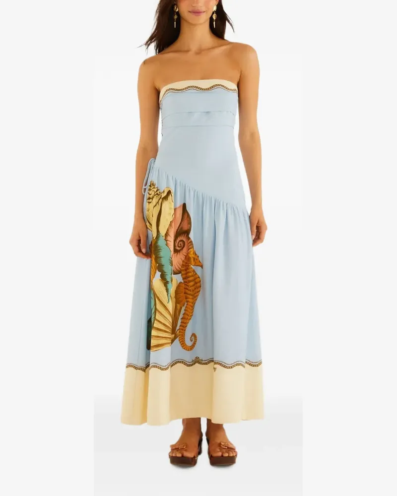 FARM Rio Schulterfreies Rio Souvenir Maxikleid mit Schleifenverschluss - Blau Blau