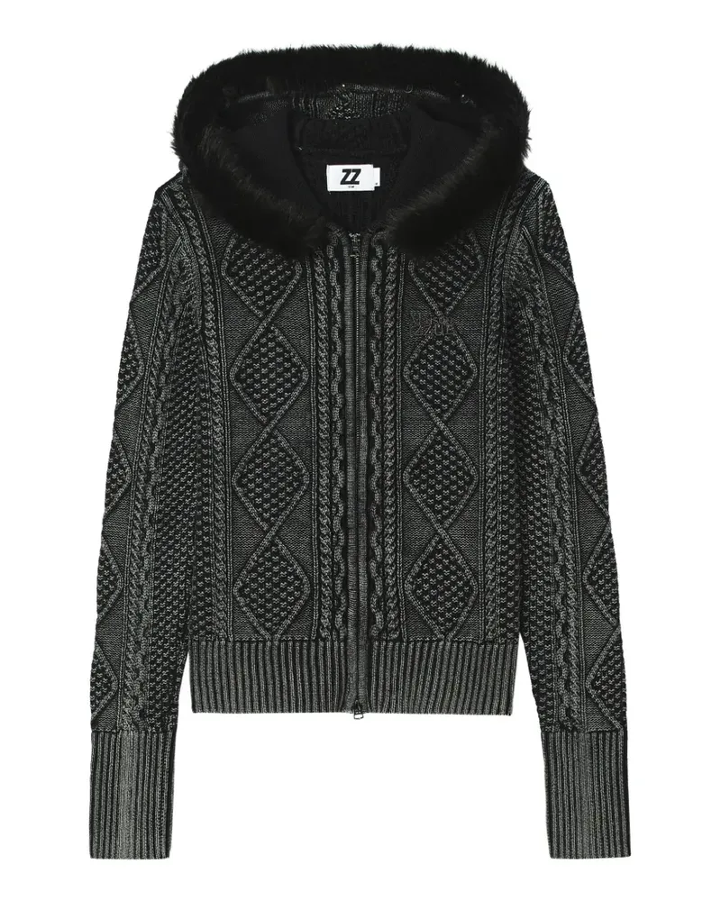 Izzue Cardigan mit Zopfmuster - Schwarz Schwarz