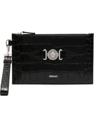 Versace Medusa Biggie Clutch mit Kroko-Prägung Schwarz