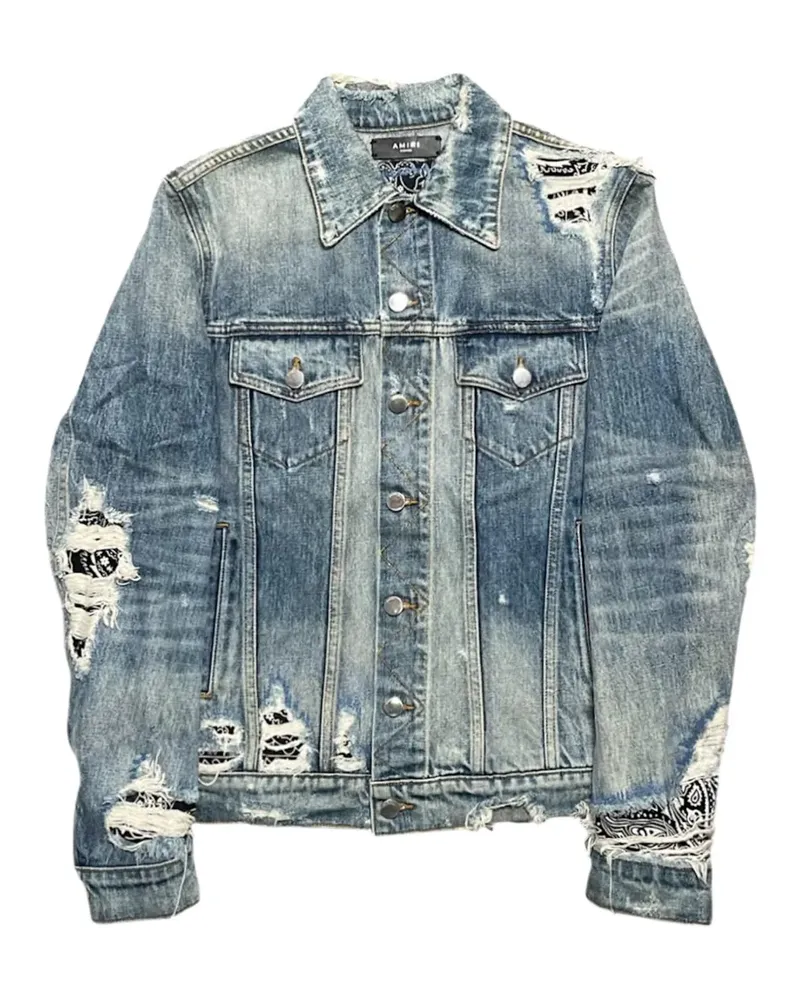 Amiri bandana-print distressed denim jacket - Blau Blau