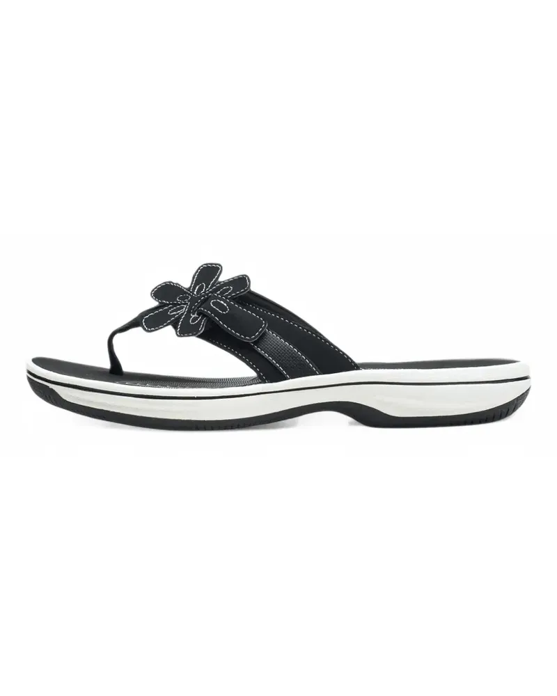Clarks Flache Brinkley Flora Sandalen mit Blumenapplikation - Schwarz Schwarz