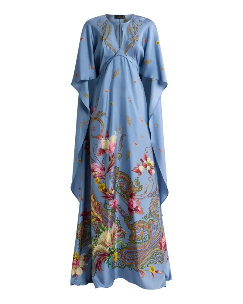 Etro Langes Seidenkleid mit Paisley-Print - Blau Blau