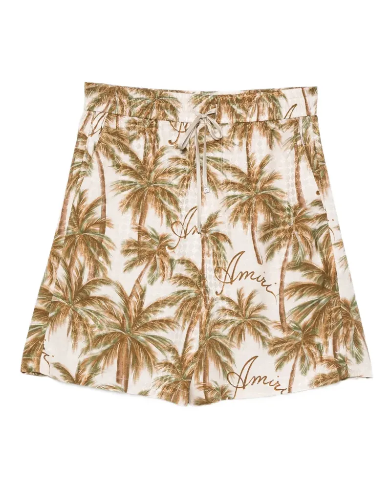 Amiri palm-tree-print logo-embroidered shorts - Nude Nude