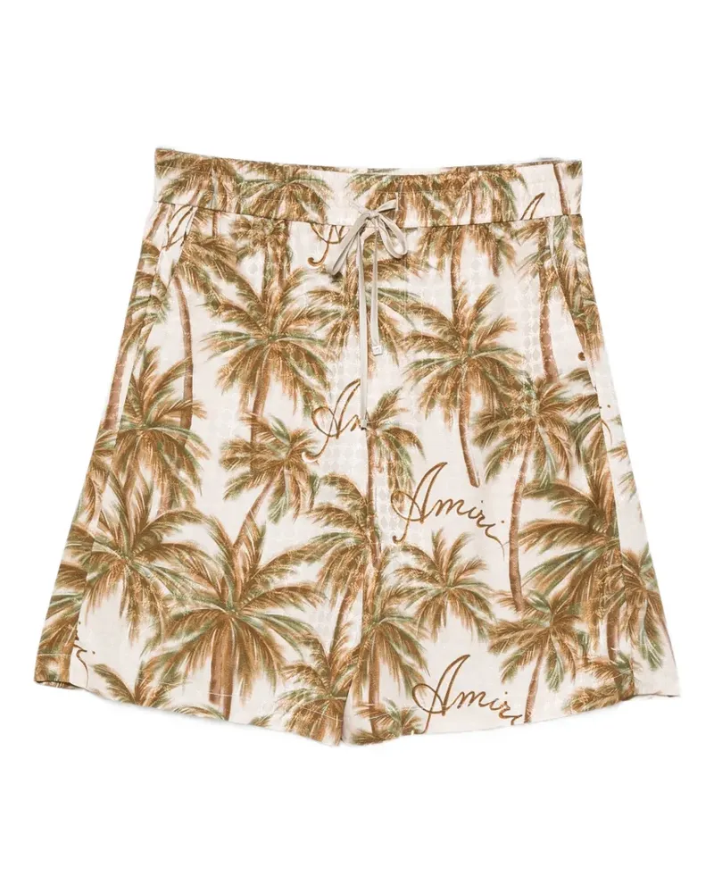 Amiri palm-tree-print logo-embroidered shorts - Nude Nude