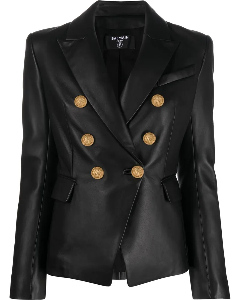 Balmain Doppelreihiger Lederblazer - Schwarz Schwarz
