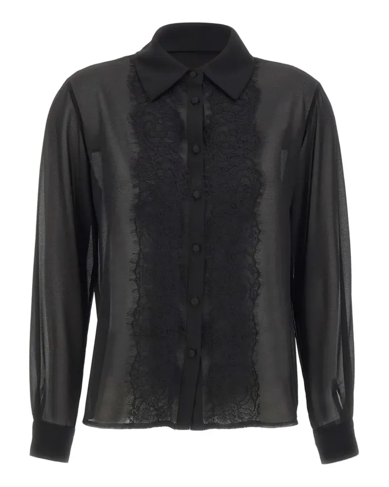 Kaos lace embroidered sheer shirt - Schwarz Schwarz