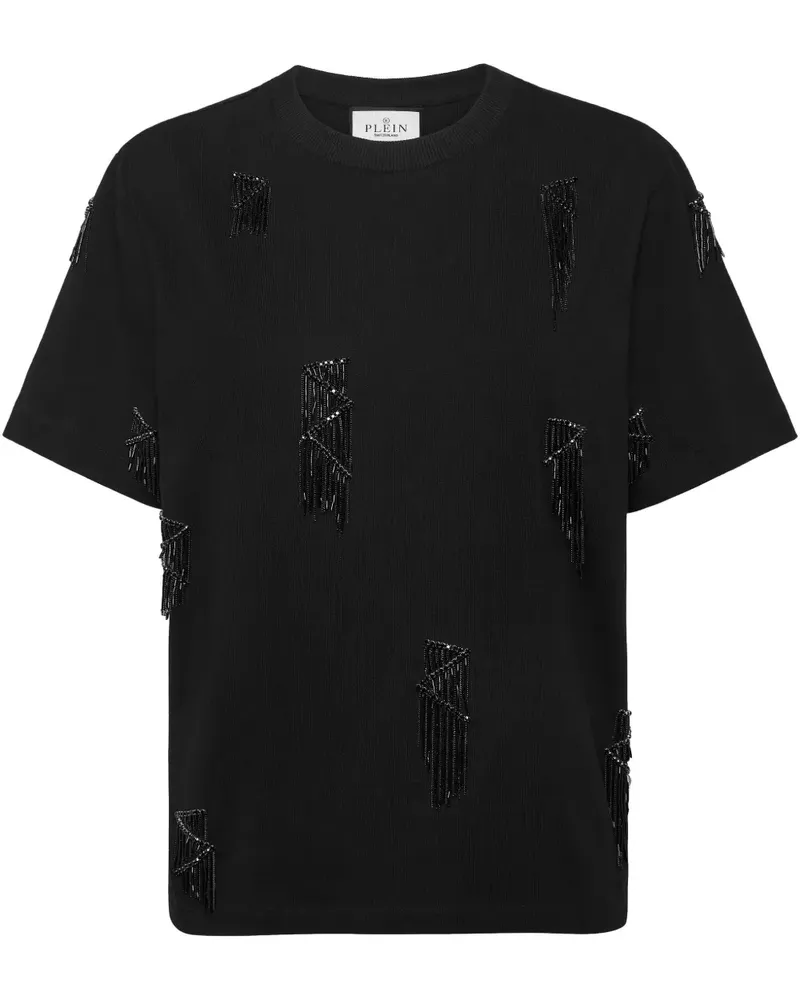 Philipp Plein T-Shirt mit Fransen - Schwarz Schwarz