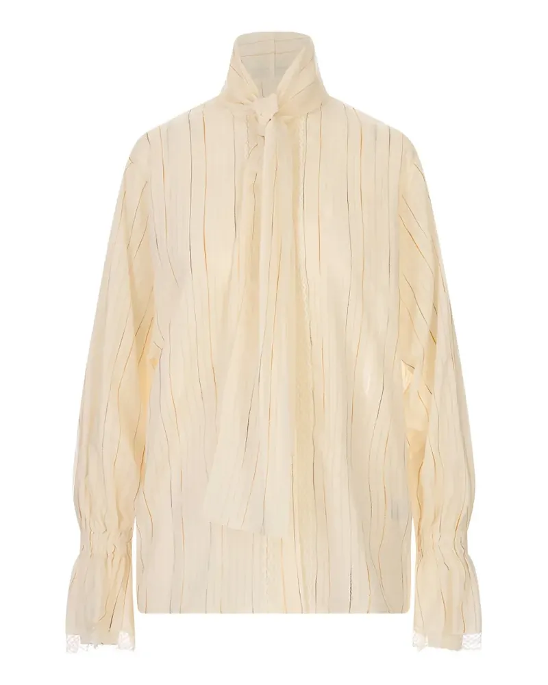 Fabiana Filippi pussy-bow lace-trim blouse - Nude Nude