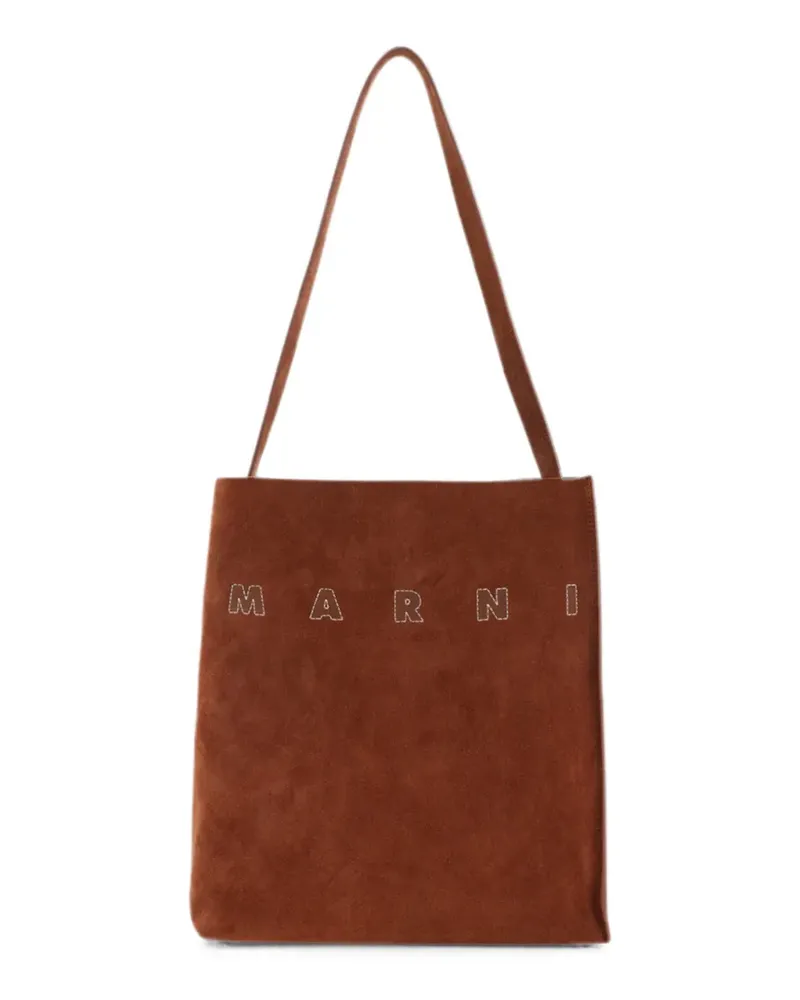 Marni small Museo logo-embroidered leather shoulder bag - Braun Braun