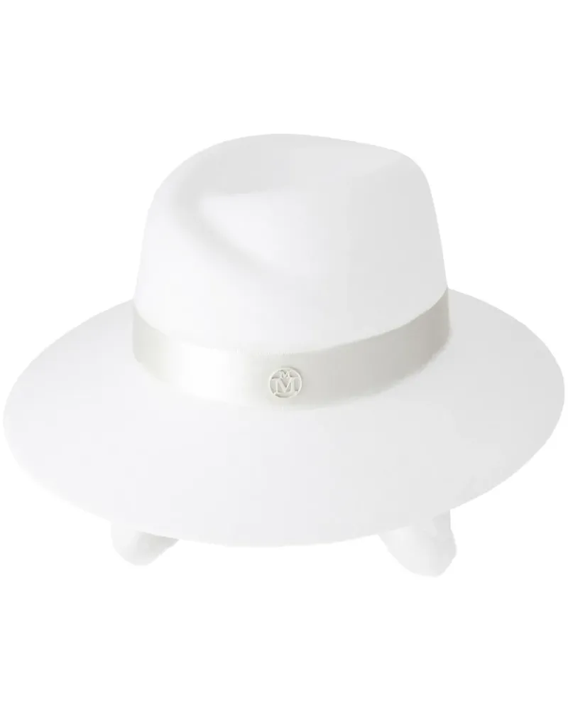Maison Michel Virginie Fedora mit Logo-Schild - Weiß Weiß