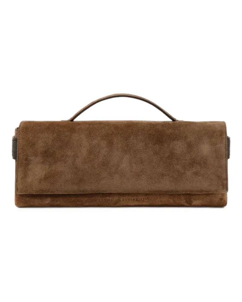 Brunello Cucinelli Clutch aus Wildleder mit Perlen - Braun Braun
