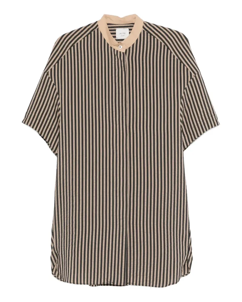 ALYSI striped band-collar mini dress - Schwarz Schwarz