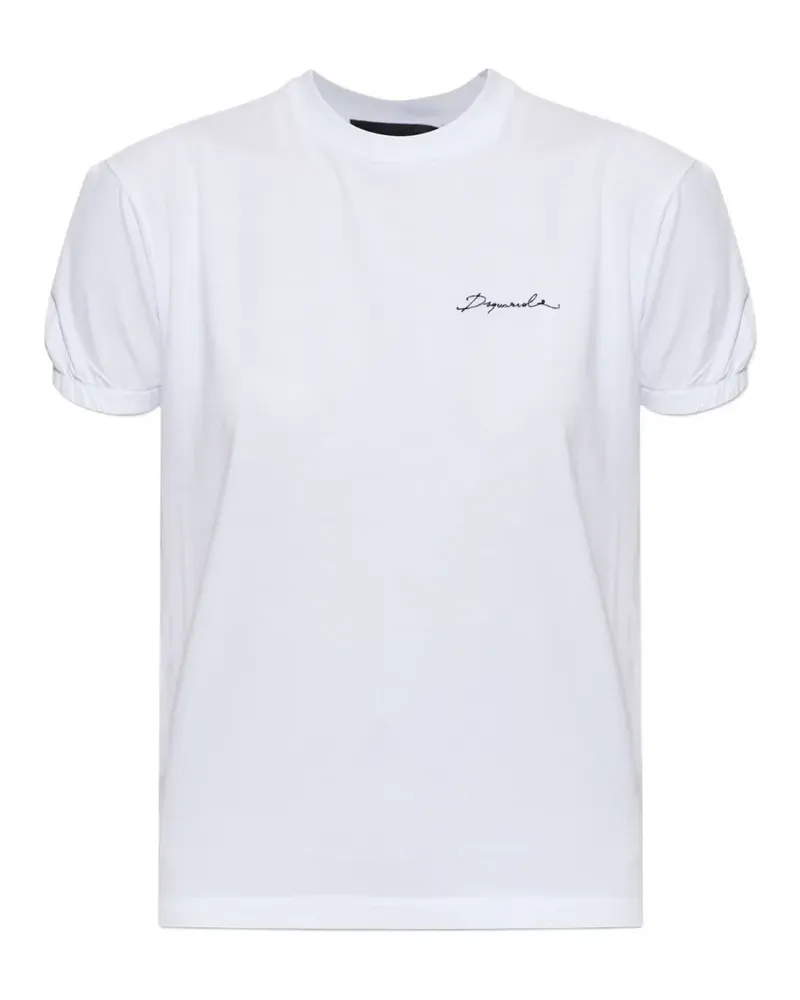 Dsquared2 logo-embroidered puff-sleeve T-shirt - Weiß Weiß