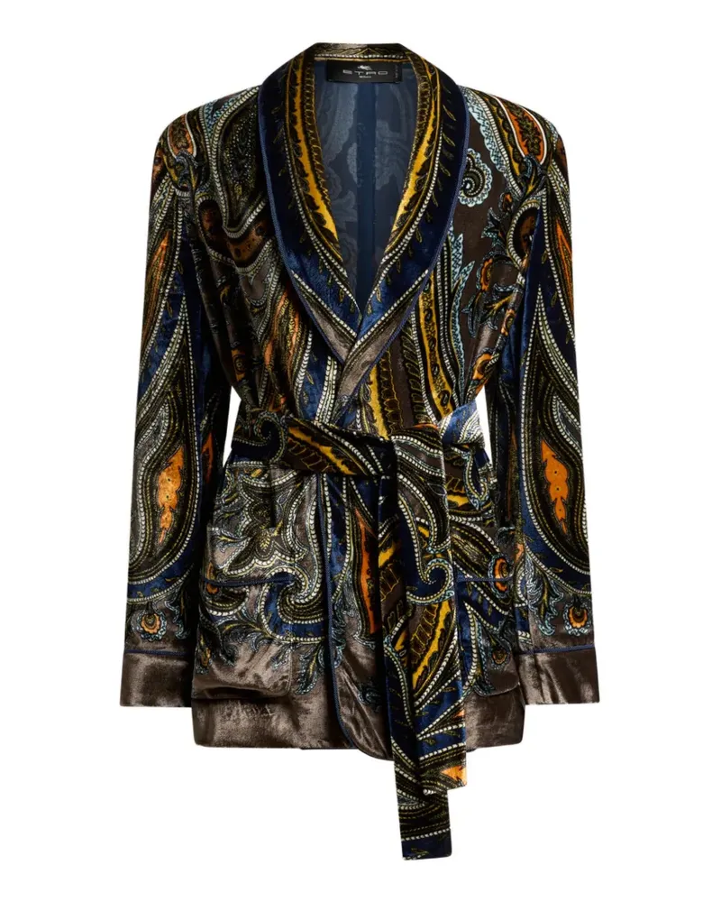 Etro Samtjacke mit Gürtel und Paisley-Motiv - Braun Braun