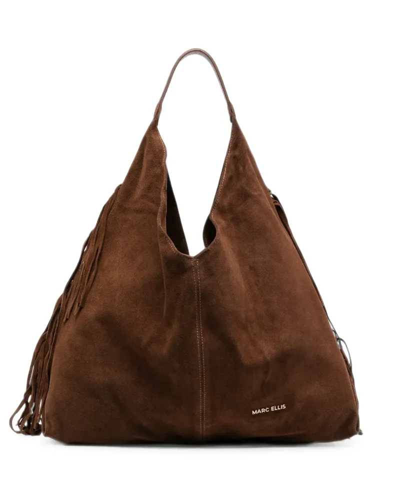 MARC ELLIS Altea suede logo-patch shoulder bag - Braun Braun